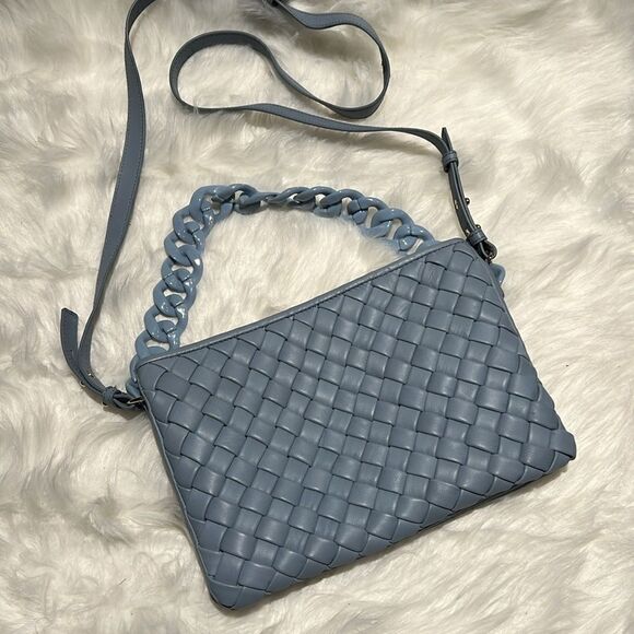 Vince Camuto Adyna Large Crossbody Purse Woven Leather Cerulean Blue B91 - Picture 7 of 12